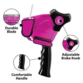 The Orignal Pink Box® Packing Tape Gun Dispenser for 3-Inch Wide Tape, Pink