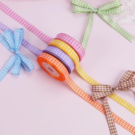 WRAPLA 10 Rolls Gingham Ribbon Set - 10mm Wide 9m/Roll Easter Craft Ribbon for Gift Wrapping, Wedding Decorations, Hair Accessories & Aussie Florist Supplies (3/8" x10yd)