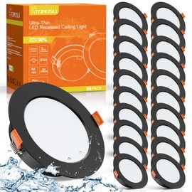 Tomosu Tomosu Pack of 20 LED recessed spotlights 230V black, 5W 450LM recessed LED spotlights flat, neutral white? 4000K, IP44 LED spots ceiling light for bathroom, kitchen, living room, round