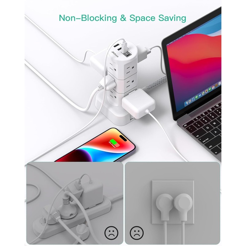 Surge Protector Power Strip Tower - Flat Plug Power Strip