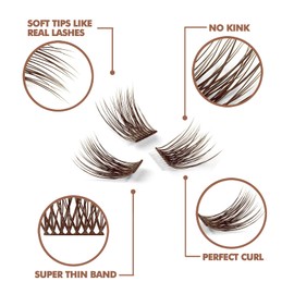 DIY Eyelash Extension, 3D Effect Individual Melt Flare Lash Cluster Natural Lashes Set, Home Eyelash Extension, Lashes Pack (16MM-Amber)