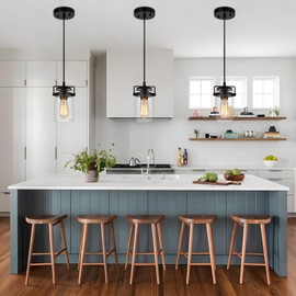 foucasal Industrial Pendant Lighting for Kithen Island, 1 Light Mini Hanging Pandent Light Fixture with Clear Glass Shade Adjustable Farmhouse Ceiling Light for Kitchen Island Dining Room Living Room