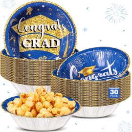 Ziliny 30 Pcs 16 oz Graduation Party Supplies Congrats Grad Disposable Paper Bowls Bulk Class of 2025 Soup Serving Bowl for Cold and Hot Food Salad Cereal Snack Dinner Decoration, 2 Styles (Blue)