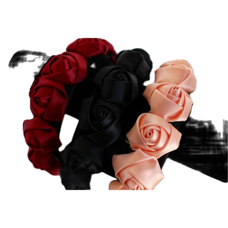 Rose Satin & Velvet Headband (Grey, 1 inch)