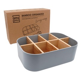 Premium Eco Bamboo Organiser for Cosmetics, Desk, Kitchen, Bathroom, Bar Accessories and Household, 8 Compartments, Non-Slip, Multifunctional, Plastic Free