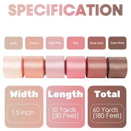 Mlurcu Pink Satin Ribbon Pink Ribbon 1-1/2 Inch x 60Yards Dusty Rose/Rose Gold/Nude/Peach/Pink Ribbons for Gift Wrapping Flower Bouquet Wedding Invitations Bridal Shower Decor Hair Bows Crafts