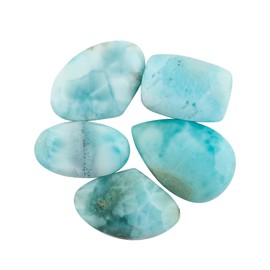 CRYSTALIS 5pcs Natural Larimar Loose Gemstone Wholesale Bulk Tiny Cabochons Jewelry Making Supply, Chakra Healing Polished Stones, Wire Wrapping, DIY, Gem Collection