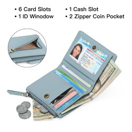 GOIACII Women's Small and Short Format Wallet with RFID Blocking, Women's Leather Coin Compartment, Mini Short Purse for Women, lightblue