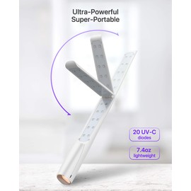 UV Light Sanitizer Wand, Portable UVC Light Disinfector Lamp Chargable Foldable UV Wand for Home Hotel Travel with 20 UV-C LED Beads