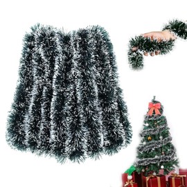 XIKTTK Christmas Tree Tinsel Garland, 10 m Christmas Garland, Shiny Garland Christmas, Garland Fir Green, Christmas Tree Decoration Christmas for Outdoor, Stairs, Fireplaces, Green White