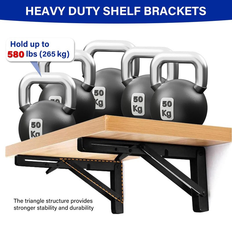 Folding Shelf Brackets Max. Load 580 lb, 10 Inch Black