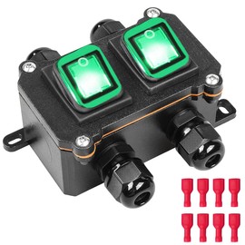 MKBKLLJY Inline Cord Switch IP66 Waterproof Switch Box DPST 12V DC 20A 8 Pin 2 Position ON/Off Outdoor Toggle Switch with Green Light Rocker Button Switch Double Side Two-Side Entry & Exit Line