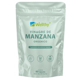 Wellthy Vinagre de Manzana 60 Cápsulas. 550mg cu, Suplemento alimenticio Orgánico, Vegano, Bottle Free                                                