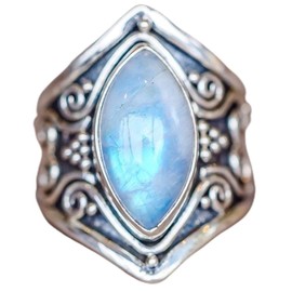 CHWLNJN S925 Sterling Silver Natural Colorful Moonstone Ring Exquisite Cat's Eye Shape Cut Moonstone Retro Goddess Ring Punk Exaggerated Jewelry Size 5-10 (9)
