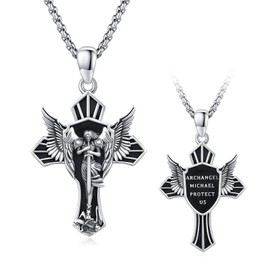 ZIPPICE Archangel Michael Sterling Silver St Michael Cross Pendant Good Luck Christian Religious Amulet Unisex Necklace