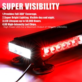 WINECO Red White Roof top light bar Magnetic Flashing 80 LED Emergency Strobe Light Bar for Volunteer POV Firefighter EMS Law Enforcement Vehicles Police Cars, Double Side Safety Warning Beacon Lights