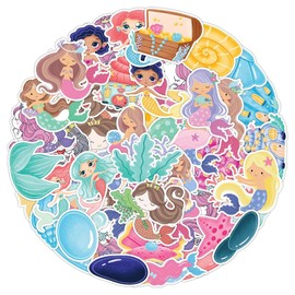 sunvito Cute Mermaids Stickers Pack 50pcs, Vinyl Stickers for Children, Waterproof Trendy Water Bottle Stickers for Kids, Laptop Stickers Aesthetic for Mobile, Bottle, Luggage, Skate, Guitar