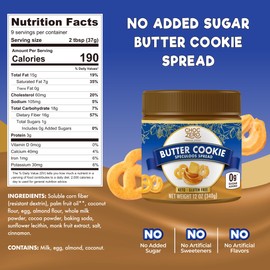 ChocZero Butter Cookie Spread, No Added Sugar, Gluten Free, High Fiber, Keto Friendly, Low Carb, Naturally Sweetened with Monk Fruit, 12 oz Jar