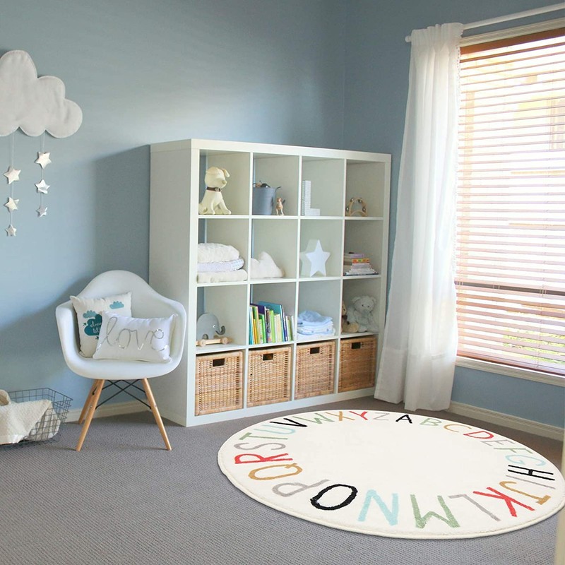 Topotdor Rainbow Round Kids Play Rug Alphabet Nursery Area Rug