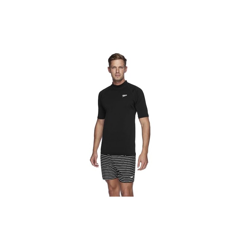 Speedo Men's Relaxed Short Sleeve Rash Top, Black, Medium
