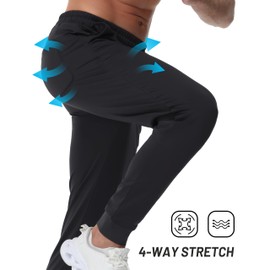 TACVASEN Mens Fleece Joggers with Pockets Winter Warm Pants Water Resistant Athletic Workout Gym Sweatpants for Men Black