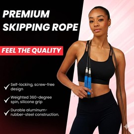 Forge® Speedrope Skipping Rope. Premium, Precision Balanced, Anti-Slip Handles. Self-locking & Adjustable. Ideal for CrossFit, Boxing, HIIT, Circuits and Home Workouts. (Blue)