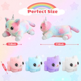 SQEQE Colorful Unicorn Cat Plush with 4 Babies in Her Tummy, Stuffed Cotton Cat Plush Animal Toy Gift for Girls Boys