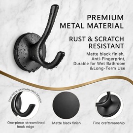 Ruiziiz Towel Hooks-Coat Robe Hooks-Heavy Duty Metal Double Bathrobe Hook-Black Towel Hooks for Bathrooms-Kitchen Closet Garage（2Pcs Black）