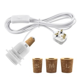 Bottle Lamp Kit Do It Yourself, E27 Lamp Holder with 240CM Cable, Bottle Light Adaptor Kit, Including 3 Sizes of Stoppers, Table Lamp Fitting for Different Bottles, DIY Lampshade, White