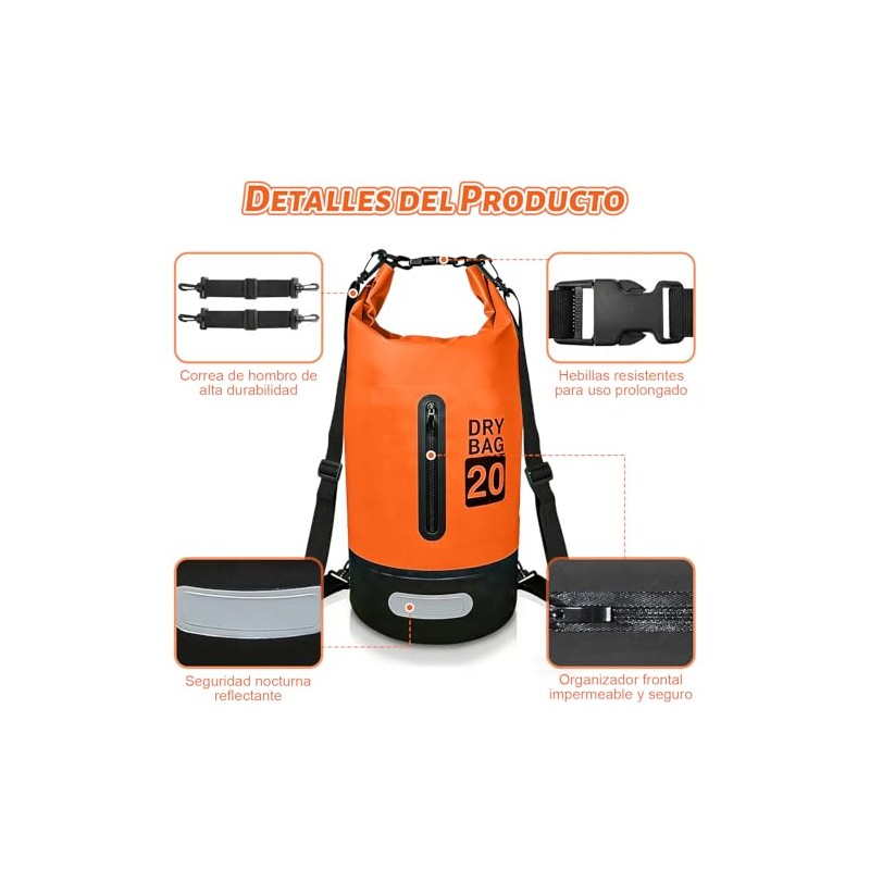 Bolsa Impermeable Seca 20L/30L/40L,Con Funda Impermeable Para Teléfono,Correa Larga Ajustable