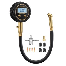 AstroAI Tire Pressure Gauge for Cars with Backlit LED, Solid Brass with Rubber Hose, Air Bleeder Valve, ANSI B40.7 Grade 2A(±0.5%), 3-250PSI