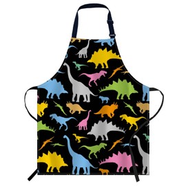oFloral Colorful Dinosaur Apron Adjustable Apron Cooking Kitchen Chef Women Men Aprons for Home Kitchen, Restaurant, Coffee House, Baking Gardening BBQ