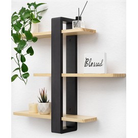 SUMGAR Floating Shelves for Wall Mounted Shelving Unit All Pine Wood 3 Tier Large Shelf for Bedroom Living Room Office Bathroom Home Decoration Storage Plant Photo Display Modern 20in