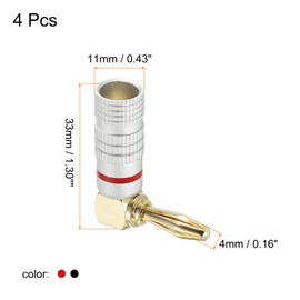 PATIKIL Banana Plugs 90 Degree Speaker Banana Plugs Closed Screw Type 4mm Gold-Plated Copper Red Black for Speaker Wires, Sound Systems, Video Receivers, Home Theater Pack of 4