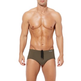 Casey Kevin Men's Solid Swim Briefs Elastic Drawstring Board Surf Swimsuits Quick Drying Bikini Bottom Swimwear,Green-L