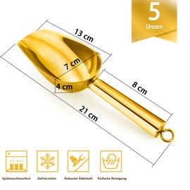 Ice Scoop, Set of 2, HaWare Stainless Steel Small Weighing Scoop, Flour Scoop, Food Scoop, Bag Shovel, Filling Scoop for Kitchen, Bar, Buffet, Party, Versatile & Dishwasher Safe - Gold