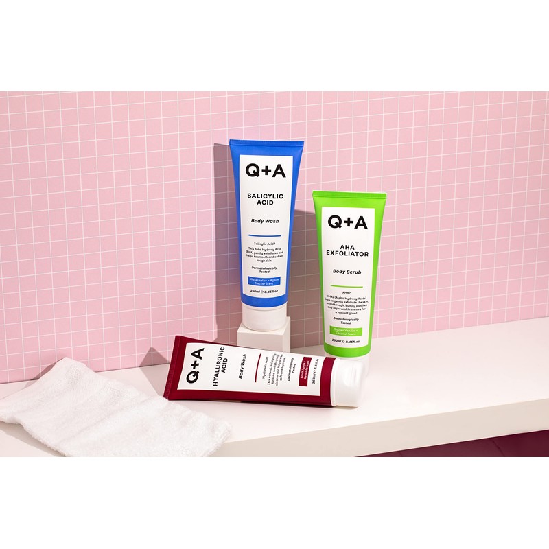 Q+A AHA Exfoliator Body Scrub (250ml), Exfoliating Body Scrub with