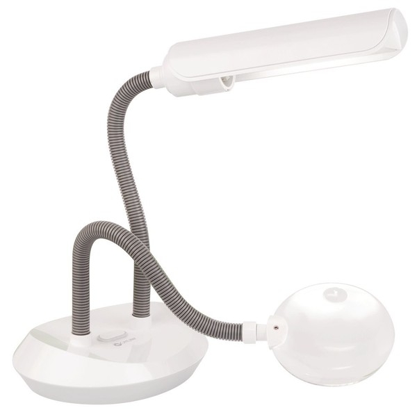 OttLite Duoflex Magnifier Lamp, 13 Watt, White – 2X Optical Grade Magnification, 5X Spot Magnifier, Flexible Neck Height, Modern Design, for Needlework & Crafting