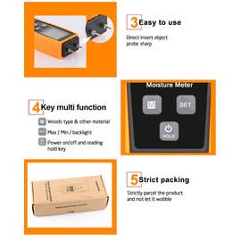 Moisture Meter Detector with Audible Alert, Damp Meter Moisture Meter with LCD Display for Wood or Building Materials Masonry and Other Building Materials