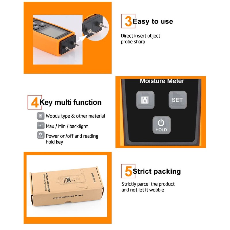 Moisture Meter Detector with Audible Alert, Damp Meter Moisture Meter