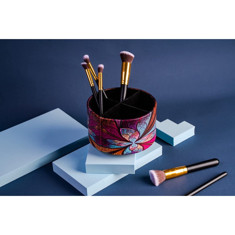 Czzmy Round Leather Art Supply Organizer,Remote Control Holder,360 Degree Spinning,Multi-Functional