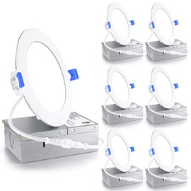 Ensenior 6 Pack 4 Inch LED Recessed Light, Dimmable, 3000K Warm White, 750LM High Brightness, 9W 120V, Damp Rated, Ultra-Thin Canless Wafer Ceiling Light - ETL & FCC & IC