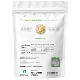 Micro Ingredients North America Grown, Organic Pea Protein Powder, 1KG (2.2 Pounds) | Plant-Based Vegan Protein, Meatless Protein Supplement, Rich in Branched Chain Amino Acids | Non-GMO, Soy Free