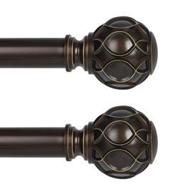 TANGWIN 2 Pack Bronze Curtain Rods for Windows 28 to 48 Inch(2.3-4Ft),1 Inch Adjustable Curtain Rod,Heavy Duty Curtain Rods,Netted Texture Finials Drapery Rods,Single Window Curtain Rod 18-45",Brown