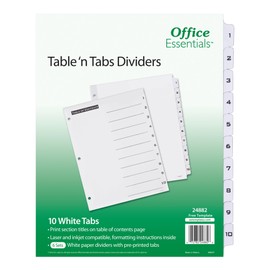 Office Essentials Table 'n Tabs Dividers, 8-1/2 x 11, 1-10 Tab, Black/White Tab, Laser/Inkjet, 6 Pk (24882)