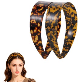 Tortoise Shell Headband for Women | Thick Tortoise Shell Headband | Wide French Headbands 1.5in Wide Acetate Retro Hairband Non-Slip Leopard Plastic Hair Band for Daily Use(yellow+orange)