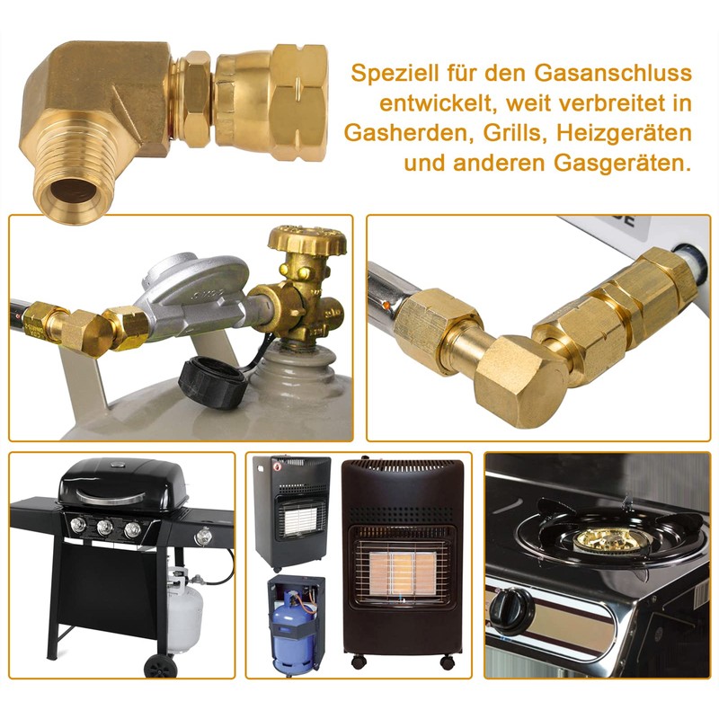 Hicello LPG Brass Connection Angle 90° 1/4 Inch Left Gas