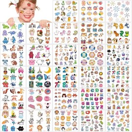 Temporary Tattoo Kids,28 Sheets Mixed Styles Tattoos for Kids Cute Temporary Tattoos Stickers for Girls and Boys, Animals Numbers Plants Fruits Fake Tattoos