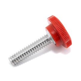 1/4"-20 x 1 Thumb Screw Stainless Steel - Red Knurled Round Plastic Knob - Standard/Coarse Thread Thumbscrew - Length: 1.000" - Proudly Built in USA - Package of (4)