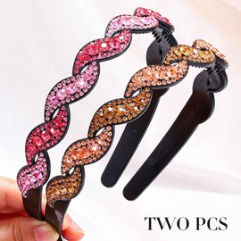 Bafuny Sparkly Rhinestone Headbands Glitter Thin Hairband No Ship Head Bands with Teeth Comb for Women 2PCS